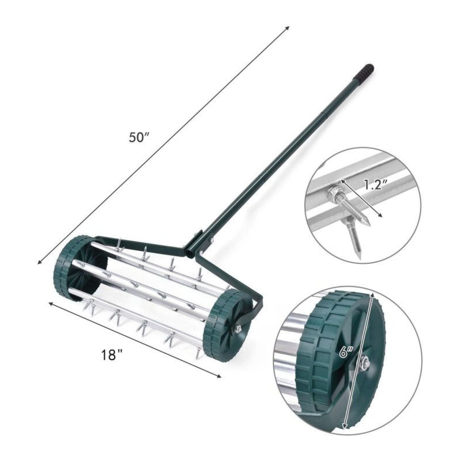 Rolling Lawn Aerator 18 Inch - Manual Lawn Aerator with Tine Spikes & Anti-slip Handle - Lightweight Soil Aerator for Grass - Garden Tool for Water & Nutrient Absorption