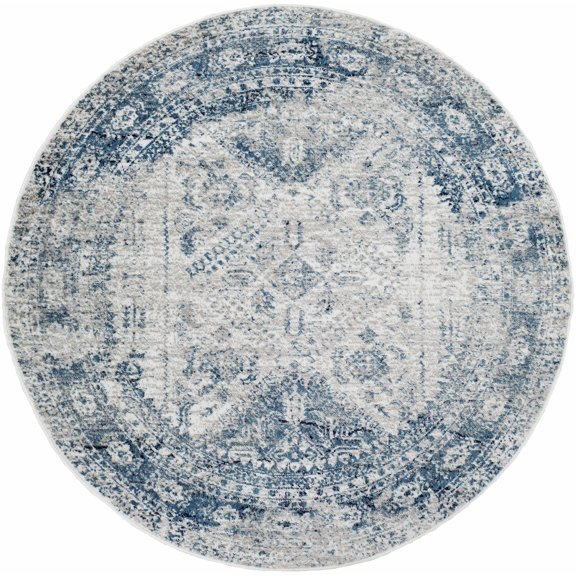 BoutiqueRugs Inkom Traditional Area Rug - Blue, Light Gray, White - 5'3" Round