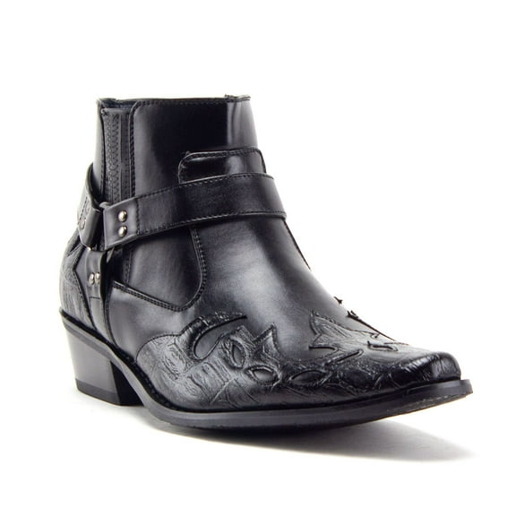Jazame Men's Western Ankle High Cowboy Riding Moto Dress Boots, Black, 10