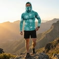 thumbnail image 3 of Men's UPF 50+ Sun Hoodie Long Sleeve Hooded Fishing Shirt Palm & Ocean Scenic Pullover Cooling Ice Silk Breathable Quick-Dry Moisture Wicking 4-Way Stretch for Commute Fishing Hiking Green M, 3 of 7