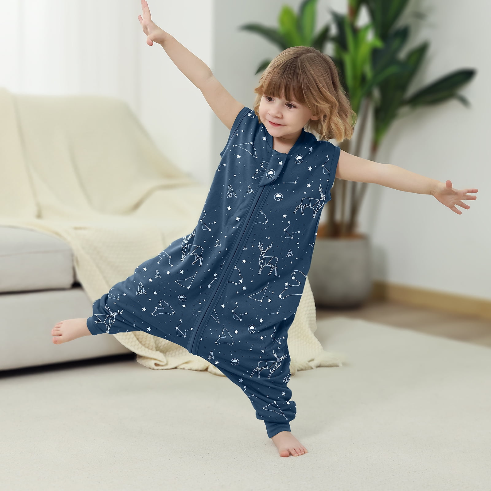 Mosebears 1.0 Tog Baby Sleeping Bag - Cotton Sleeveless Sleep Sack for Baby(navy blue,S(6-12 Months))