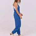 thumbnail image 4 of QATAINLAV Birthday Gifts Women's Casual Loose Jumpsuit Solid Color Sleeveless Straps Overalls Elastic Cinch Bottom Joggers One Piece Pants with Pockets for Yoga Workout Blue M, 4 of 9