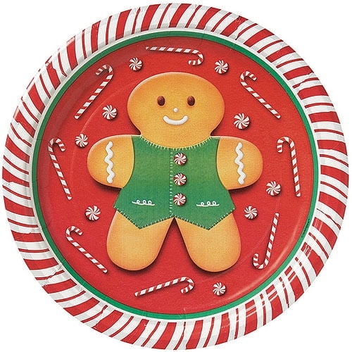 7" Christmas Gingerbread Holiday Dessert Plates, 8Count