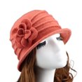 thumbnail image 3 of Opolski Flower Decor Wide Brim Round Dome Woolen Hat Middle Aged Ladies Elegant Bucket Hat Orange, 3 of 8