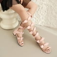 thumbnail image 4 of SACFOF Womens Knee High Gladiator Dressy Sandals Bow Open Toe Summer Roman Outdoor Boots Back Zipper Low Heel Sandals, 4 of 6