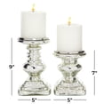 thumbnail image 4 of DecMode 2 Candle Silver Glass Handmade Turned Style Pillar Candle Holder, Set of 2, 4 of 16