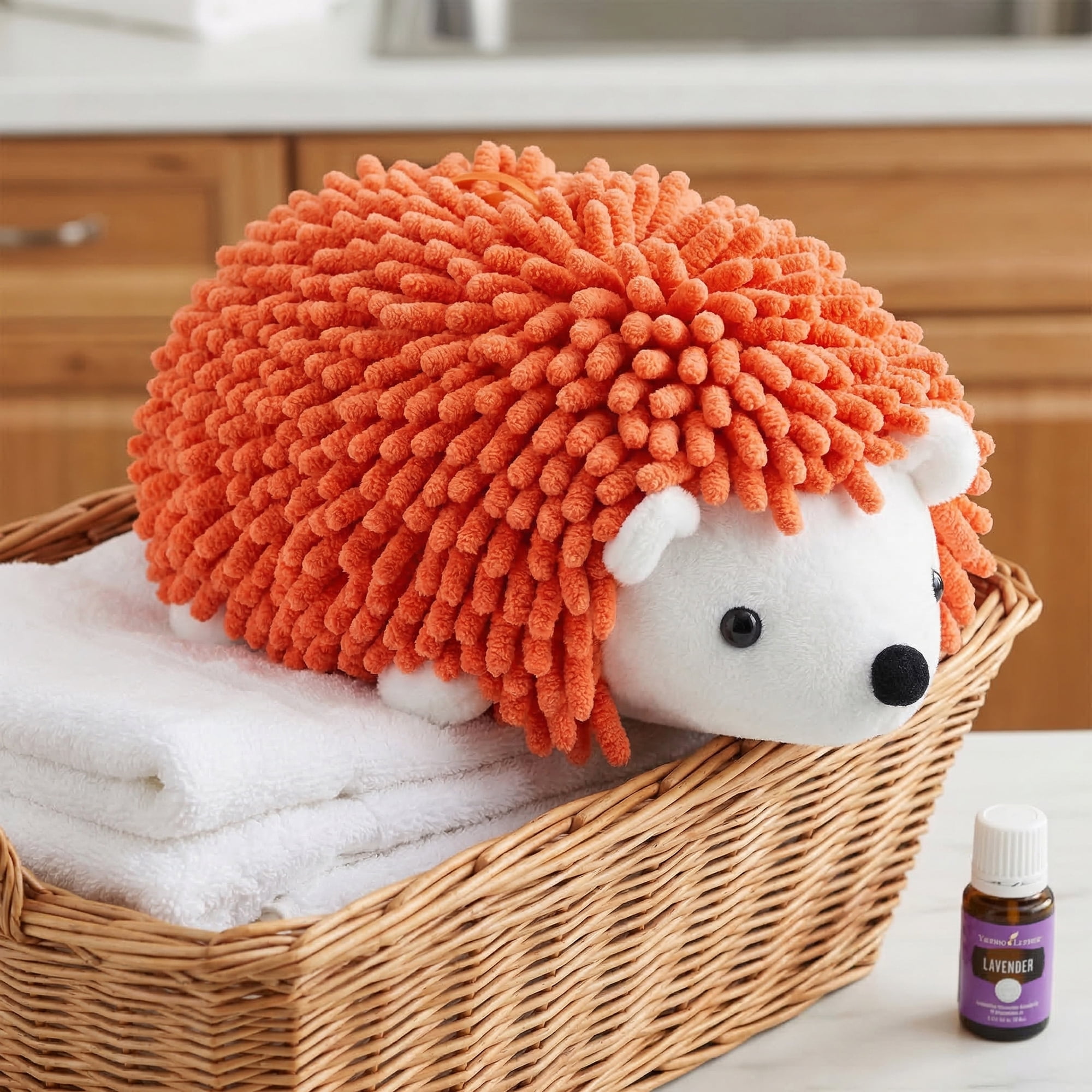 Unique Bargains Cute Animal Chenille Hanging Absorbent Hand Towel Orange/Green 10" x 6"
