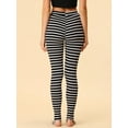 thumbnail image 4 of Allegra K Las polainas del traje de la Navidad de las mujeres imprimieron los pantalones del estribo de la yoga de la cintura elástica de la cintura alta Franja de color blanco y negro. XS, 4 of 5