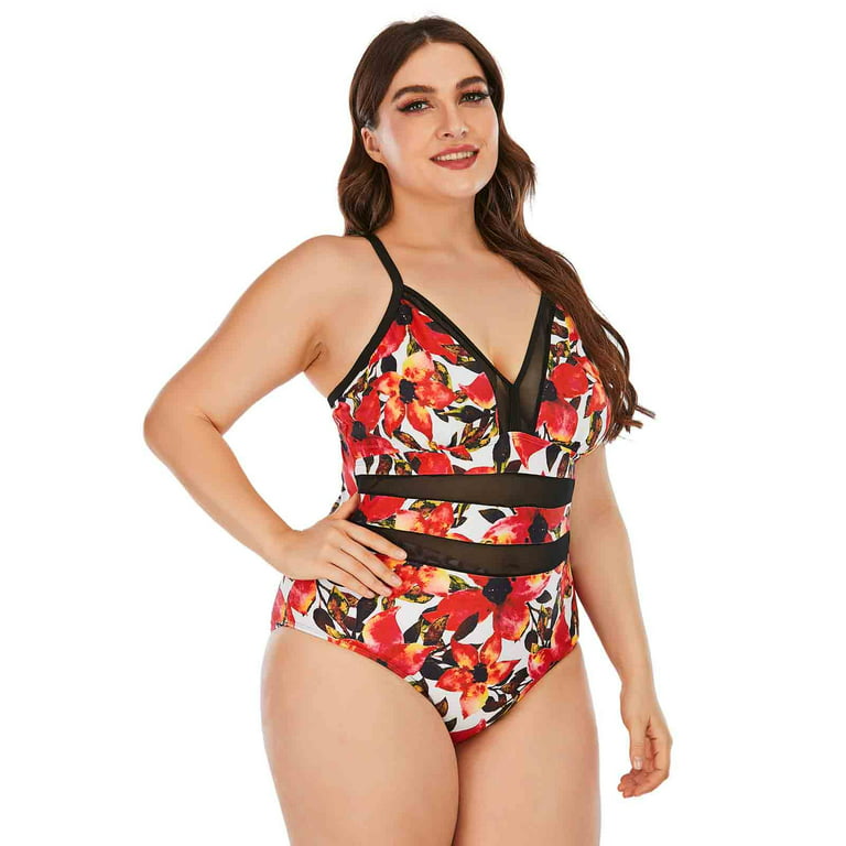 HAPIMO Women's One Piece Swimsuit Plus Size Bathing Suit Ruched Tummy  Control Swimwear Sets Summer Seaside Clothes for Girls Boho Floral Print  Beachwear Sales Multicolor XXL 