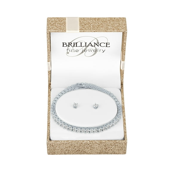Ladies Brilliance Fine Jewelry Sterling Silver Plated Simulated Diamond Bracelet & Earring Set