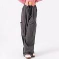 thumbnail image 2 of IROINNID Clearance Women's Cargo Pants Solid Wide Leg Loose Fit Drawstring Long Casual Pants with Multi Pockets,Gray, 2 of 6