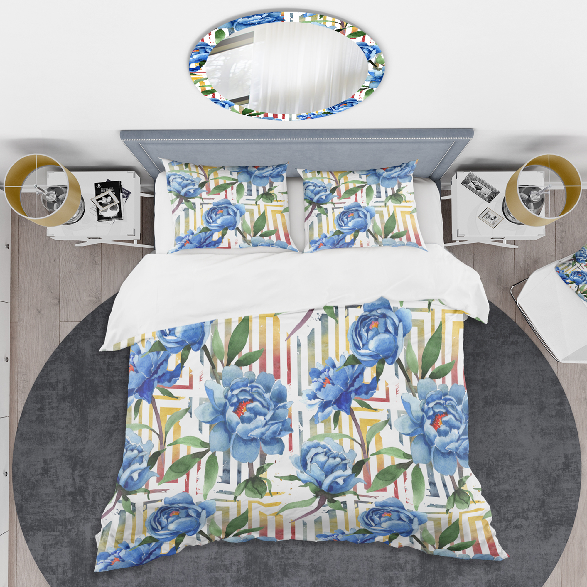 Designart 'Retro Floral Botanical Design I' Mid-Century Modern Duvet Cover Set