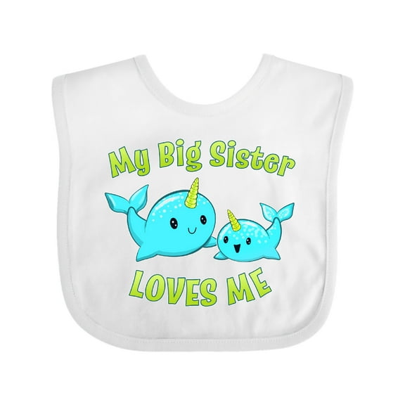 Inktastic My Sister Loves Me- Cute Narwhal Boys or Girls Baby Bib