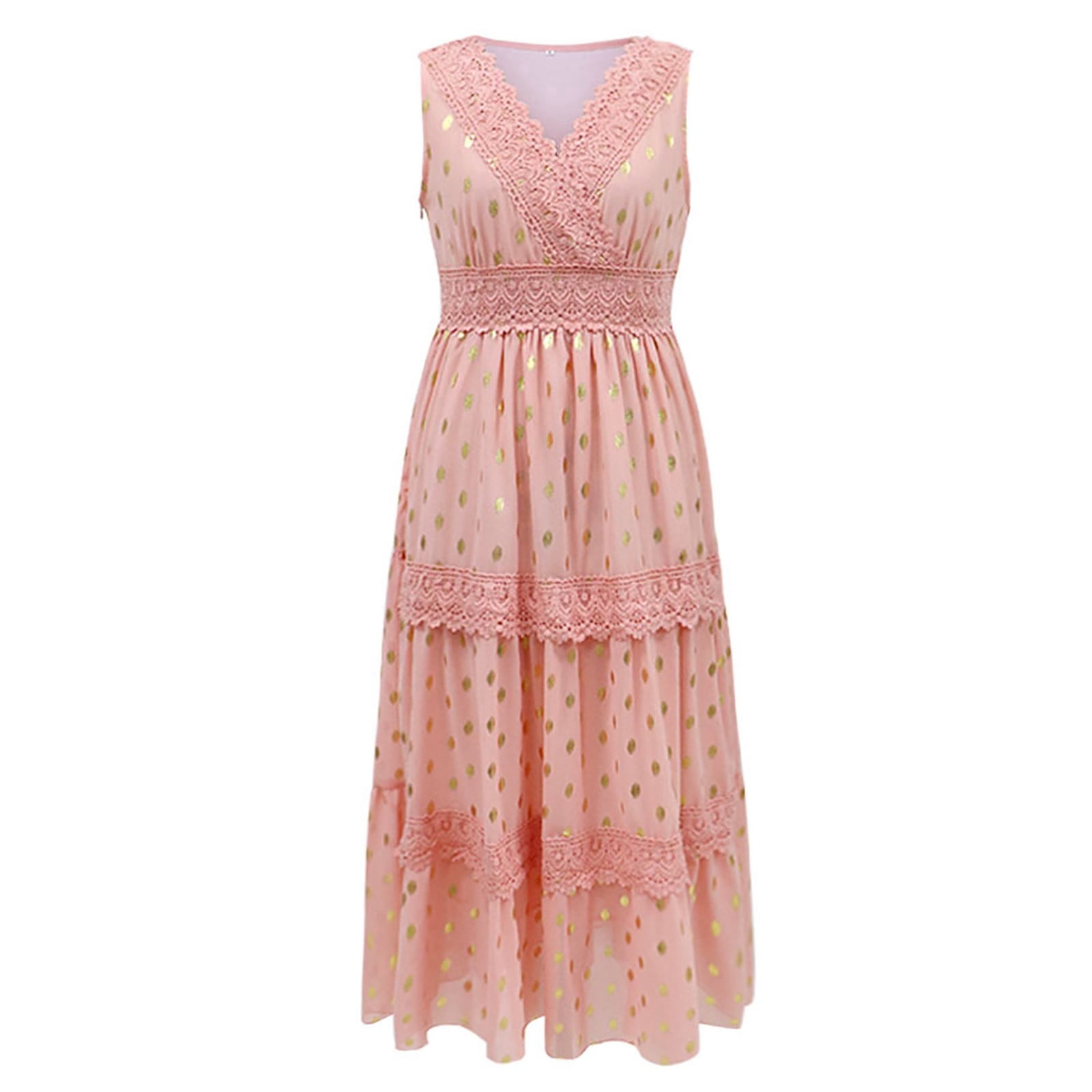 Ierhent Dresses for Women 2031 Casual Women's Plus Size Casual Dresses Short Sleeve Dress with Pockets(Pink,XL)