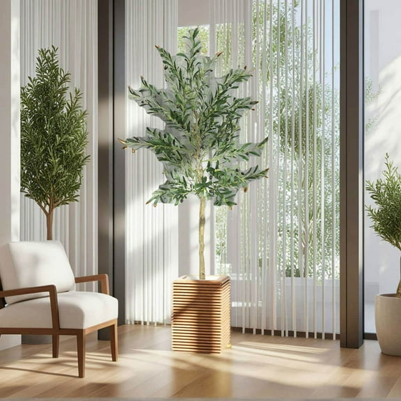 Yardi Yarda 6ft Artificial Olive Tree in Pot with Silk Leaves and Fruits, Faux Tree, Indoor Fake Plant for Indoor, Green