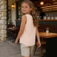 thumbnail image 4 of Maean Girl's Cotton Linen Tank Top Plaid Crew Neck Sleeveless Shirts Summer Lightweight Breathable Beach Clothes, 4 of 7