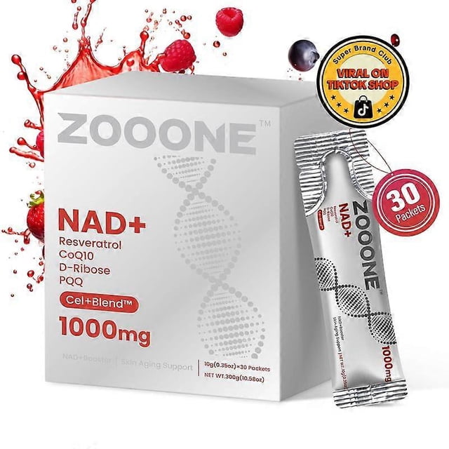ZOOONE 1000mg NAD+ Berry Flavor Drink Mix for Skin Aging Support, Energy, and Focus - 30 Pack -