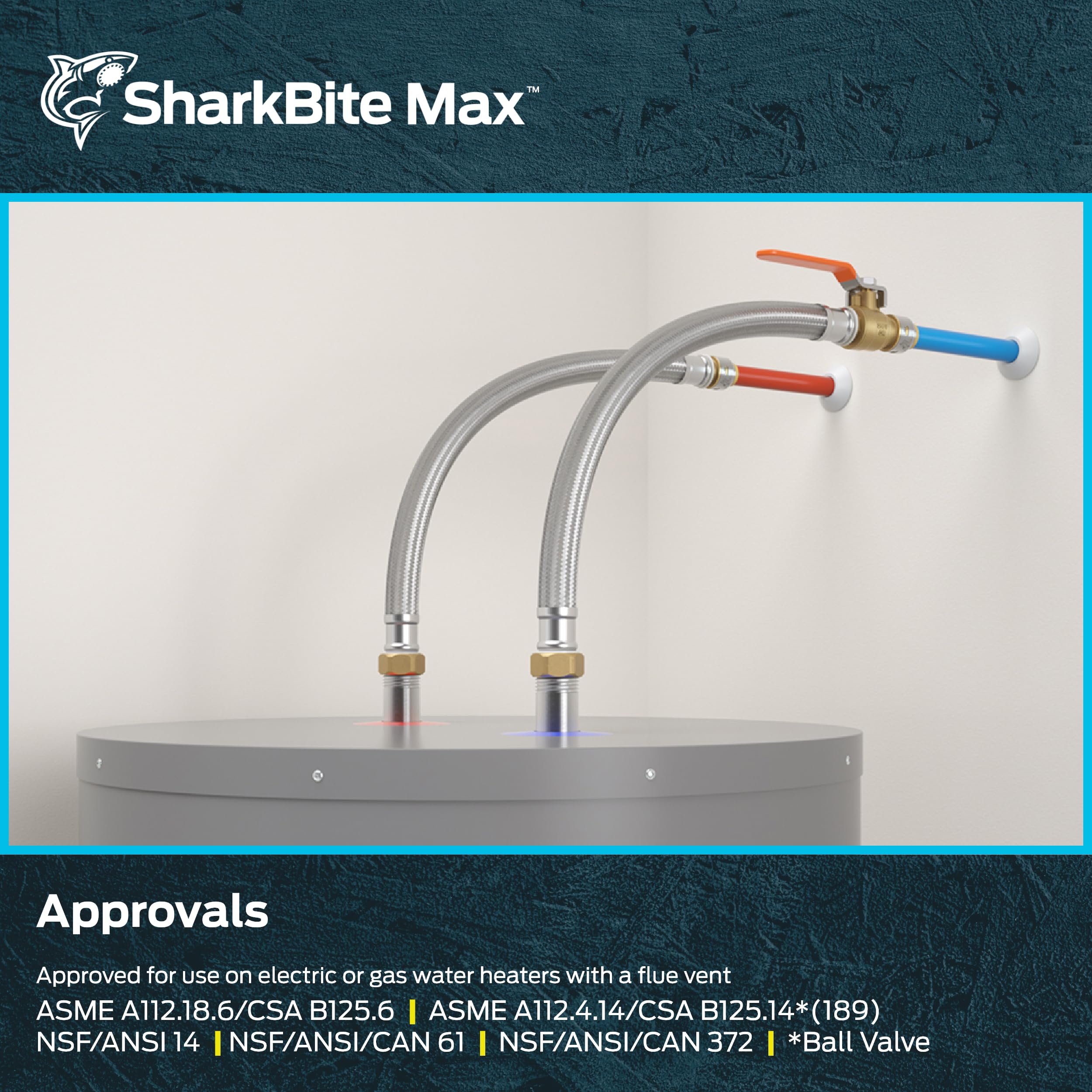 Sharkbite Max 3/4 in. Push-to-Connect x 3/4 in. FIP x 18 in. Braided Stainless Steel Water Heater Connector Ball Valve - UR3088FX18BV