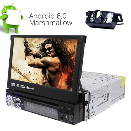 Rear Camera Included!2GB RAM Android Car Stereo 1 Din GPS Sat Nav with CD DVD Player and Built-in WIFI Support 3G 4G/Phone Link/Bluetooth/Radio RDS/SWC/USB/SD/Subwoofer/Cam-In/AV OUT