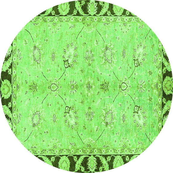 Ahgly Company Indoor Round Oriental Green Traditional Area Rugs, 7' Round