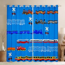 Homewish Modern Railway Truck Black Out Curtains,Vehicle Train Curtains Pack of 2 (42x63 Each),Blue Orange Bedroom Curtains For Teens,Breathable Home Decor