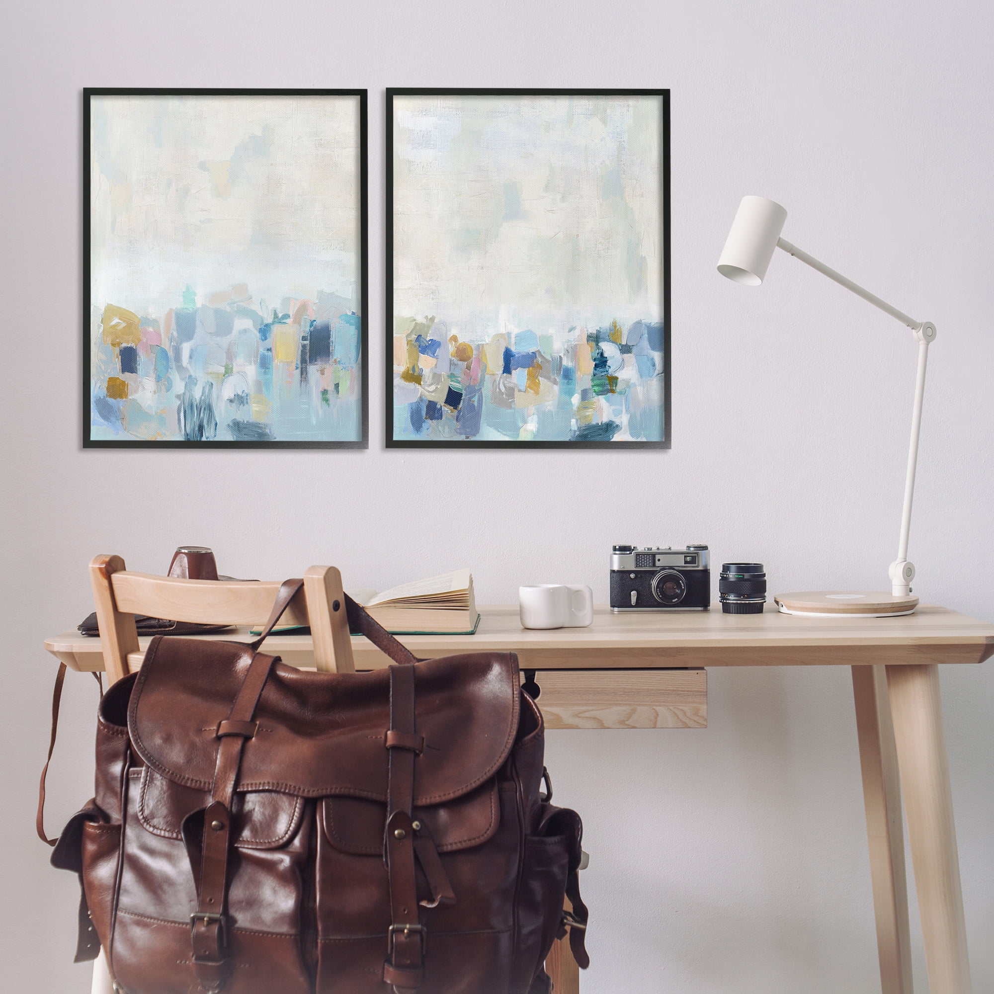 Stupell Industries Patterned Modern Horizon Abstract Painting Black Framed Art Print Wall Art, 24 x 30, Set of 2