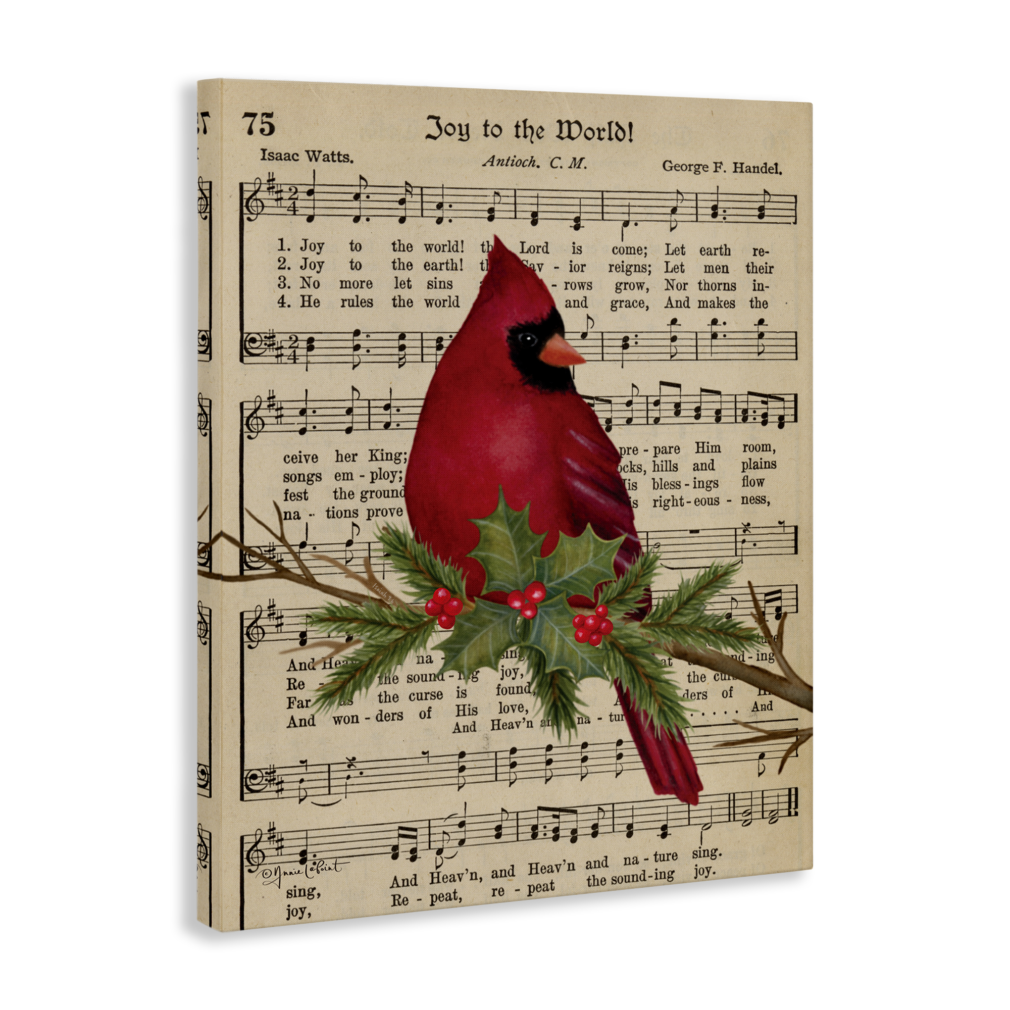 Stupell Industries Cardinal on Holiday Music Holiday Painting Gallery Wrapped Canvas Art Prints Wall Art, 36 x 48