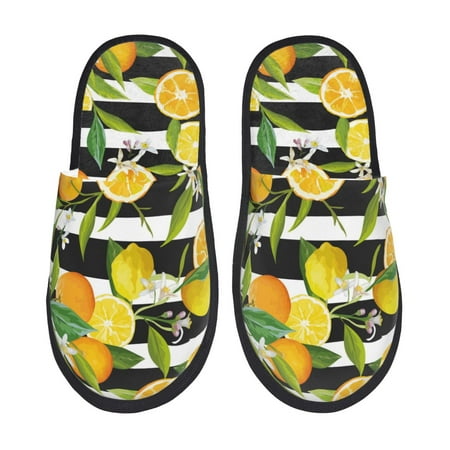 Balery Orange and Lemon Slient Indoor Furry Fleece Comfort House Shoes Soft Non-Slip Home Shoes Cotton slippers House Slippers-- Medium