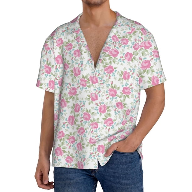 Fotbe Floral Camisa Estampada de Manga Corta para Hombre, Casual de Verano, Estilo Playero, Sin Arrugas-Small