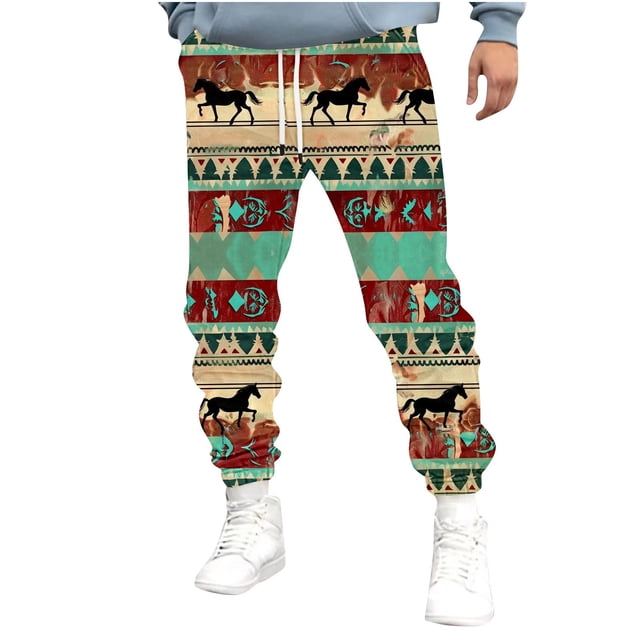 Styesk Men's Pants Men's Sports Pants Tapered Running Exercise Pants Drawstring Running Pants Printed Pants