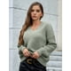 thumbnail image 4 of Suéter de Larga con Cuello en V para Mujer, Suéter Holgado de Punto Grueso de Gran Tamaño. Verde XL, 4 of 8
