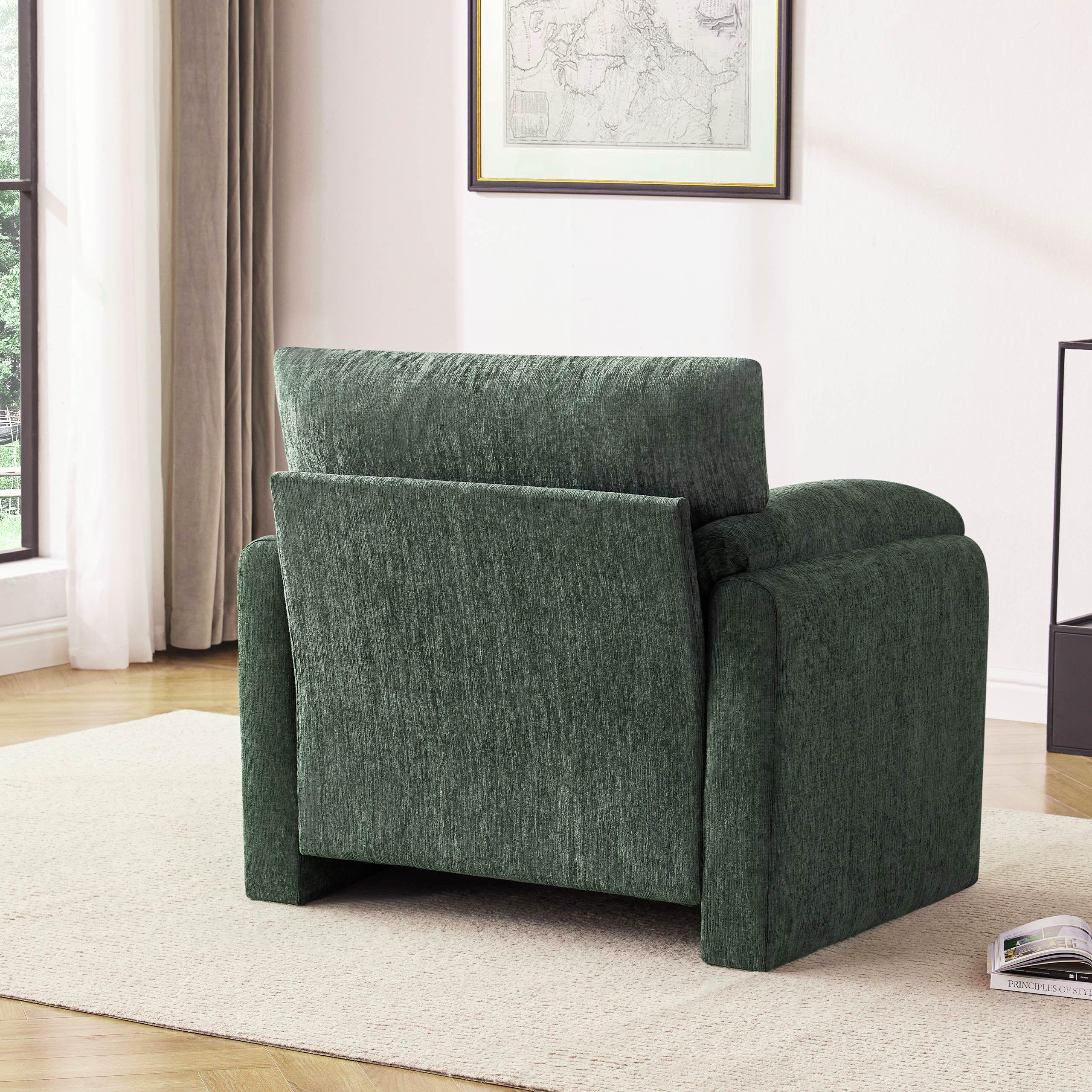 Chenille Oversized Armchair, 38.6" Wide Accent Chairs for Living Room & Bedroom Modern Lounge Chair, Upholstered Mid-Century Reading Chair, Comfy Living Room Chair, Single Sofa Chair, Green
