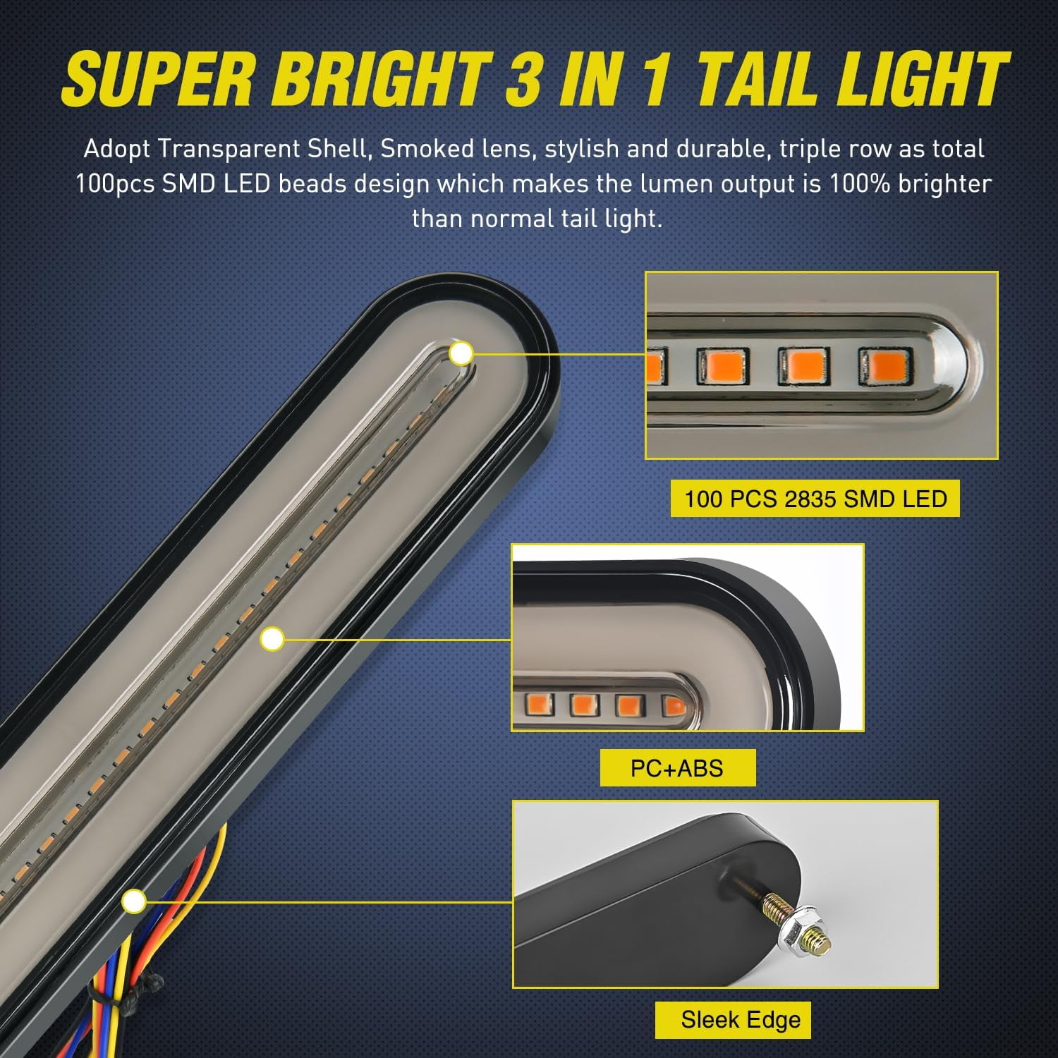 Nilight Trailer Tail Light Bar with 3-in-1 Running Stop Turn Signals Brake Light 2 Pack 9 Inch 100 LED Red & Amber Sequential Led Strip Light for Trailer RV Truck Boat Pickup SUV, 2 Years Warranty