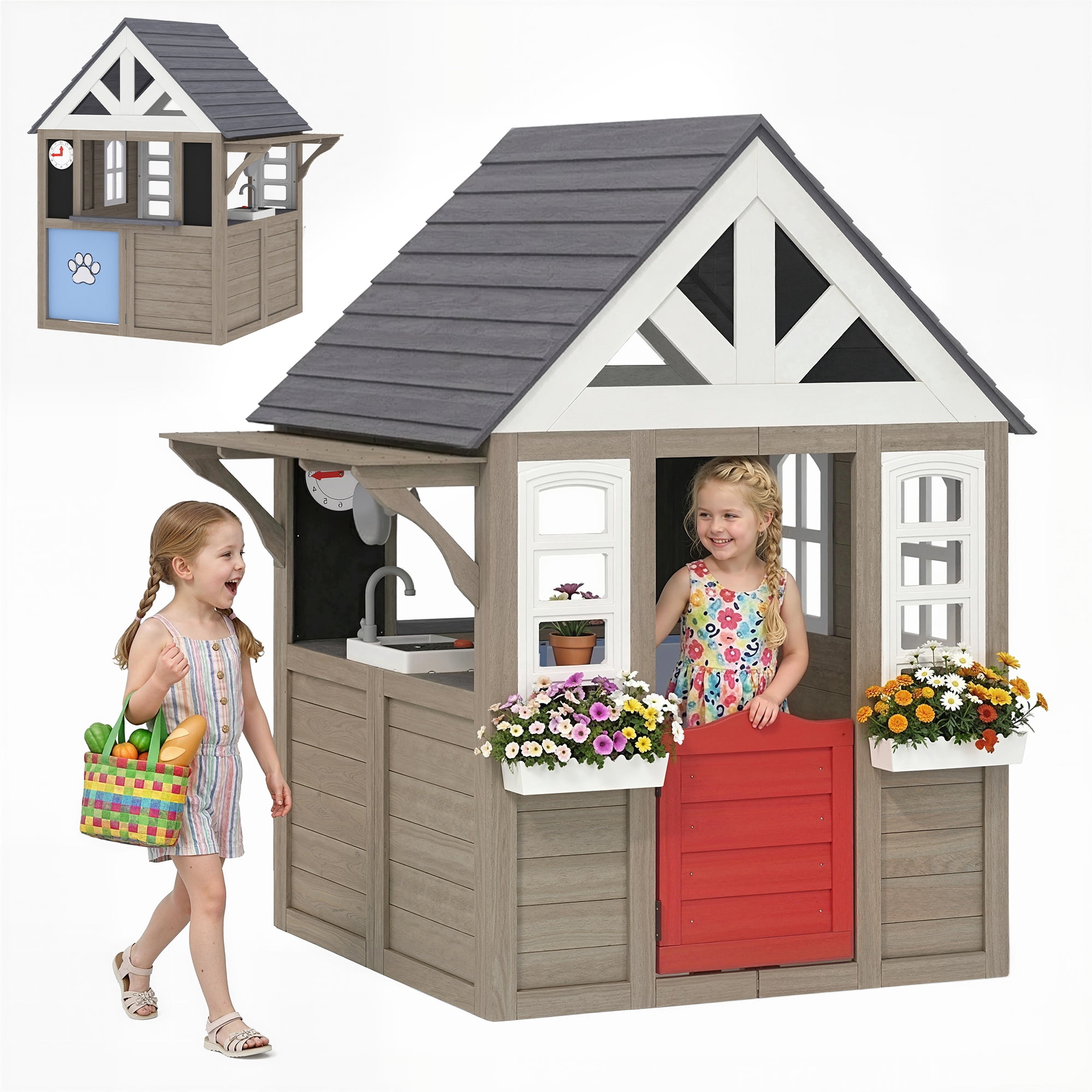 おおさんKidKraft Forestview II 木製屋外プレイハウス KidKraft Forestview II Outdoor Playhouse with Kitchen, Doorbell