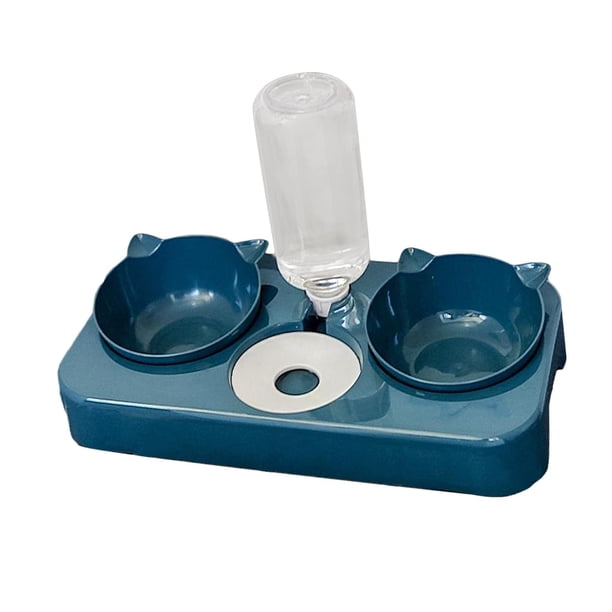 Juego de cuencos de comida y agua para gatos y plato desmontable para gatos Cuencos s con inclinación de 15 degree Azul oscuro