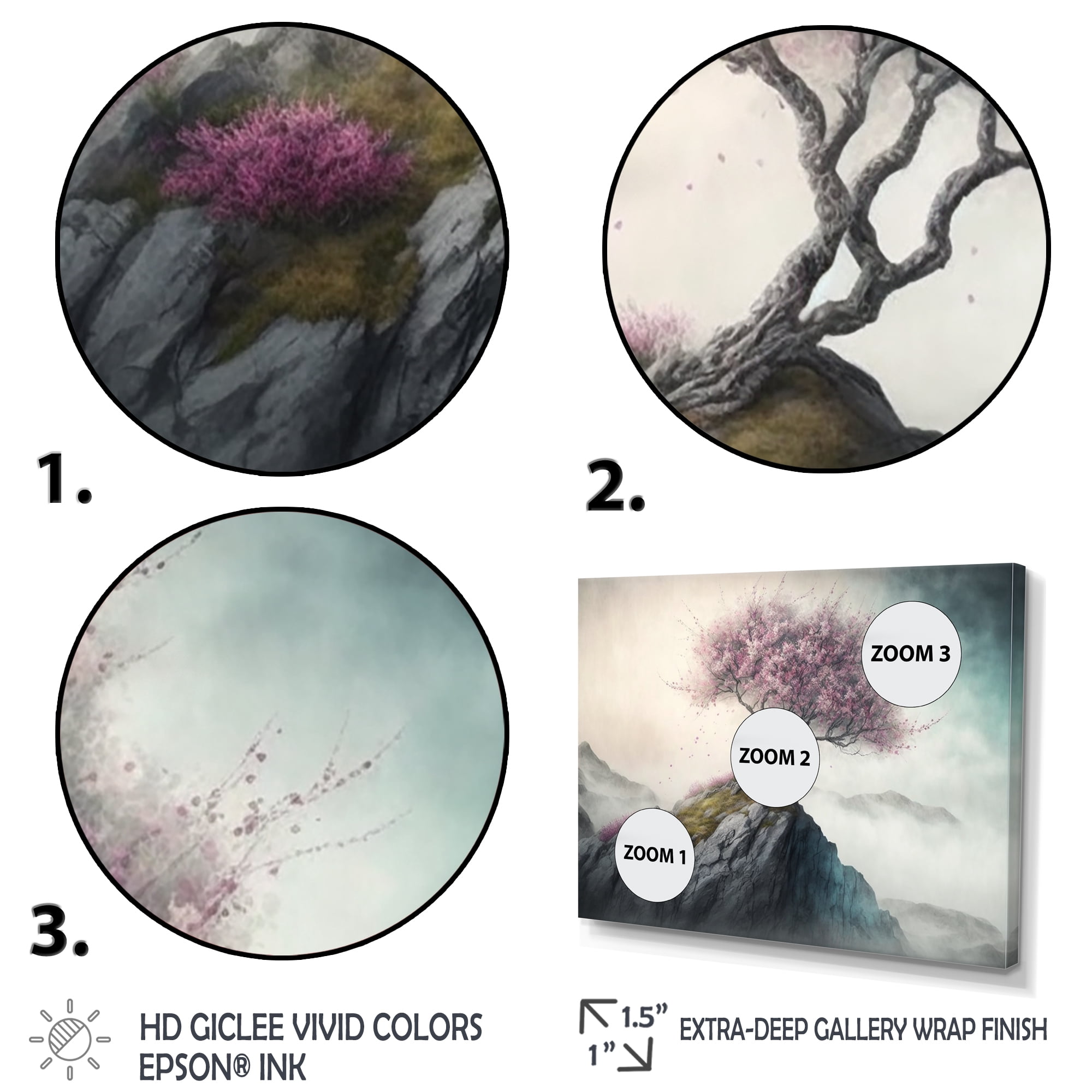 Designart Mountain Top Cherry Blossom V Canvas Wall Art