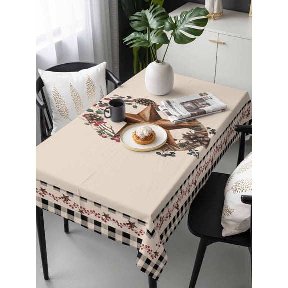 Farmhouse Tablecloth Rectangle Table Cloth 60x120, Waterproof Tablecloth Outdoor Table Cloth, Country Star Berry Plaid Lodge Grey Brown Washable Table Cover for Kitchen Dinning Party