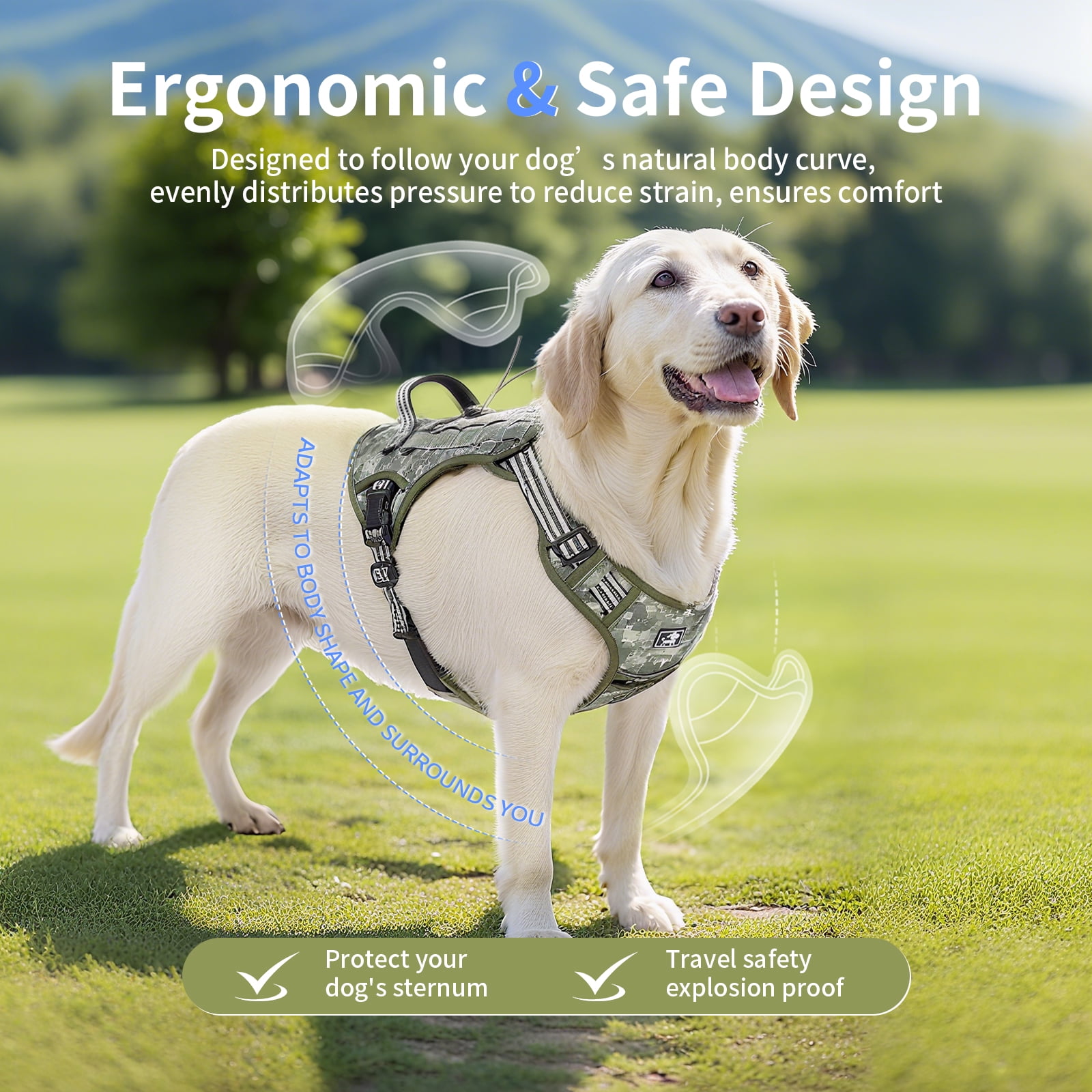 NOYAFA No Pull Dog Harness for Large Dogs,No Choke Dog Harness with Handle, Adjustable Reflective Soft Padded Pet Harness for Training, Walking