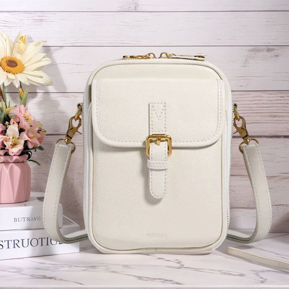 PU Leather Small Crossbody Cell Phone Bag with Adjustable Removable Strap Zipper Shoulder Handbag Purse Cellphone Bag Wallet Purse for Women Men (White)