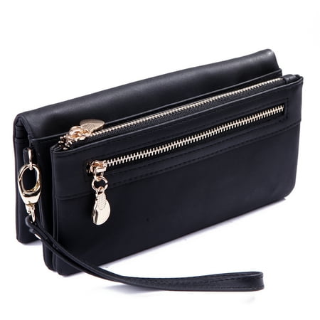 - HDE Womens Suede Wallet Multi-Function Zipper Clutch Wristlet (Black)