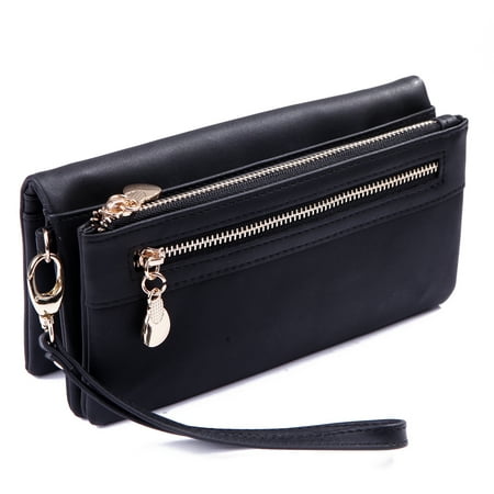 HDE Womens Suede Wallet Multi-Function Zipper Clutch Wristlet