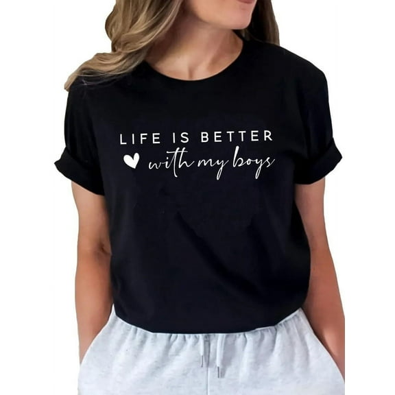 Womens Mother's Day T-Shirt Leopard Mama Graphic Tee Funny Boy Mama Short Sleeve