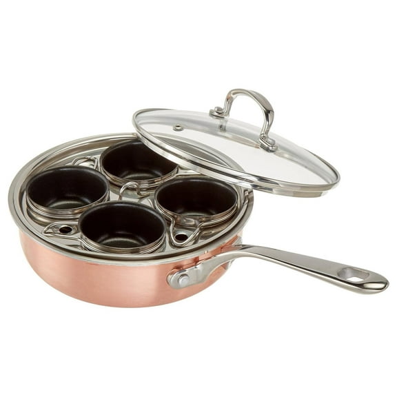 4 Cup Stainless Steel Tri-Ply Professional Egg Poacher W/Nonstick Egg Cups for Perfectly Poached Eggs Brunch and Breakfast