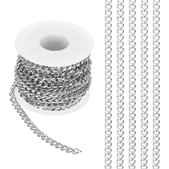 16.4Ft Aluminium Curb Chains Twisted Links, 7x5mm Curb Chain Spool Jewelry Making Chains Craft Chain for Necklace Bracelet, Silver