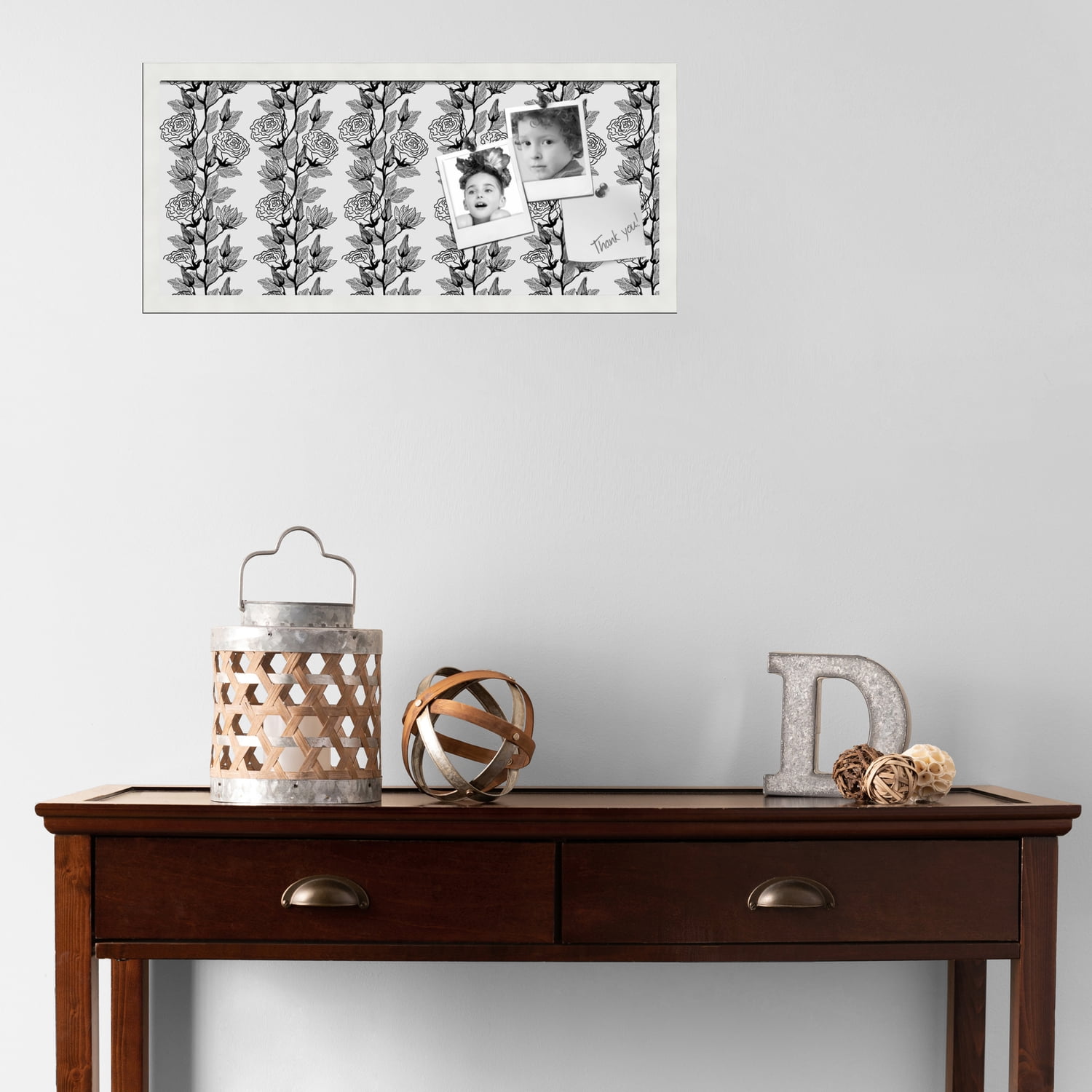 PinPix 28x12 Custom Cork Bulletin Board Floral Design Continuous Roses Poster Board Has a Fabric Style Canvas Finish, Framed in Floral Design Continuous Roses, by ArtToFrames (PinPix-204)