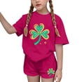 thumbnail image 2 of Amidoa Girls Summer Outfits Short Sleeves T-Shirts and Kids Casual Summer Short Clothing Set Hot Pink Size 14, 2 of 6