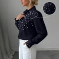 thumbnail image 2 of Pearl Trim Blouse Tops for Women Stand Collar Button Down Shirts Dressy Long Sleeve T-Shirt Elegant Office Top Business Casual Outfits Going Out Tops 2026 Spring Summer Outfit, 2 of 6