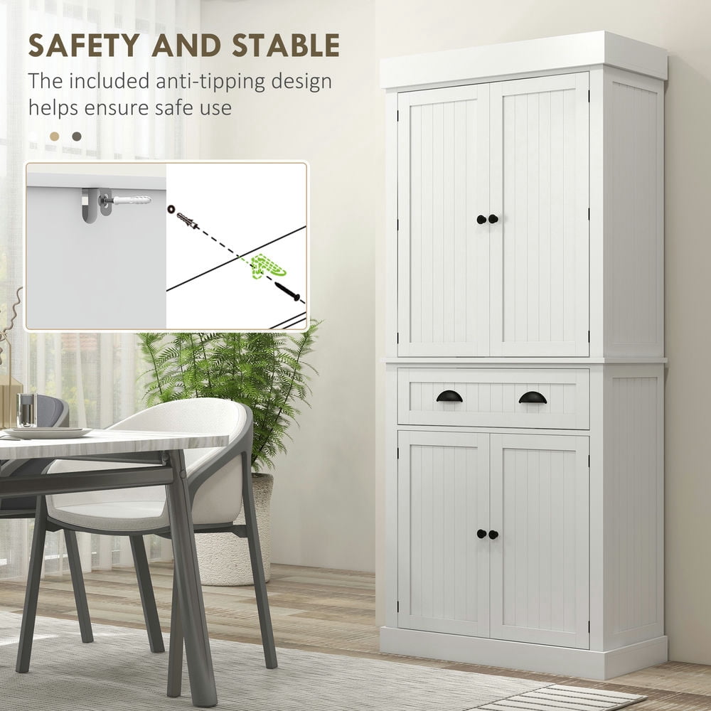 Resenkos Kitchen Pantry,71" Kitchen Pantry Cabinet with LED Lights, 6 Door Shelves, a Drawer and 4 Adjustable Shelves, White
