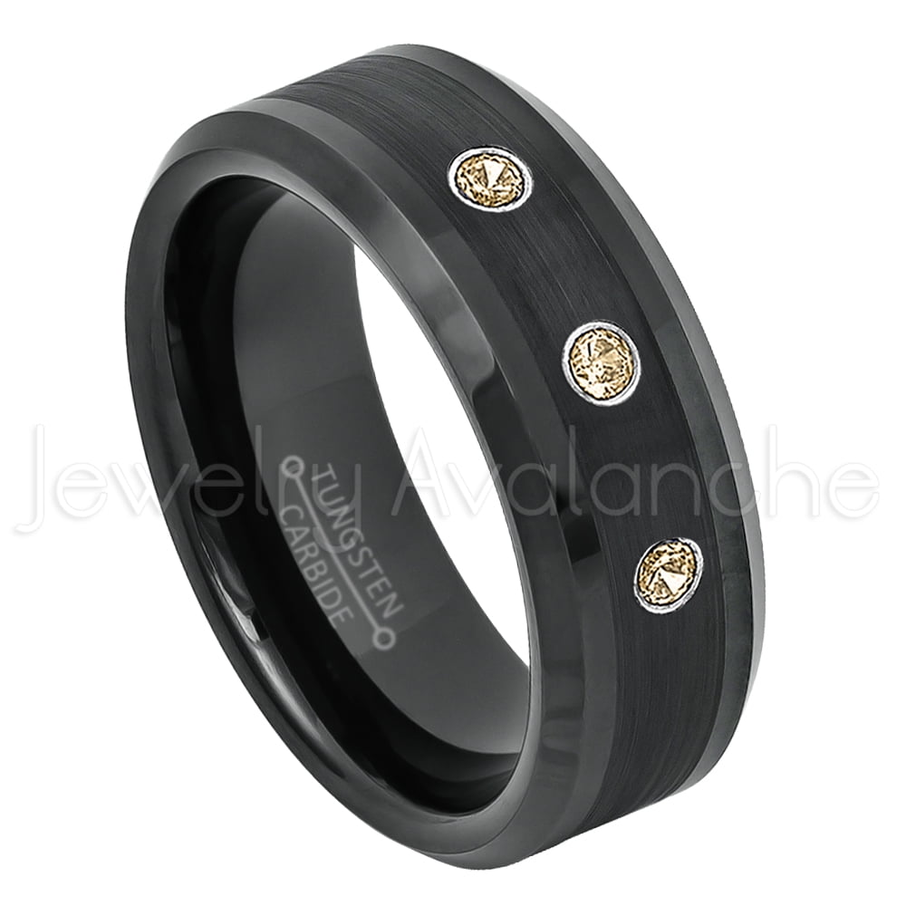 6MM Black Ion Plated & Rose Gold Plated Beveled Edge Comfort Fit Titanium Wedding Band 0.21ctw Black Diamond & White Diamond Titanium Ring 14