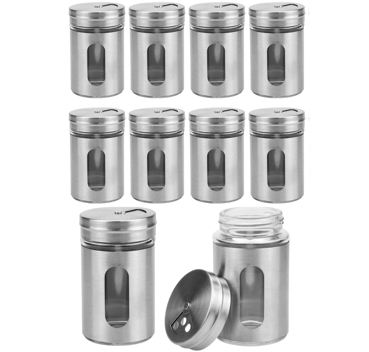 10 Pieces Spice Shaker Stainless Steel Storage Jars, Spice Jars with ...